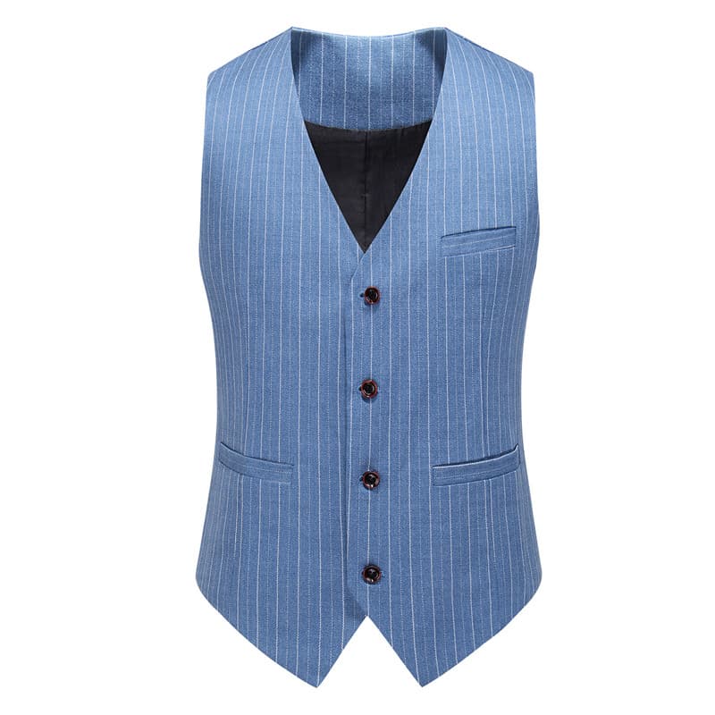 Men's Pinstripe Suit 3 Piece Slim Fit Wedding Prom Tuxedos Blue Black Stripe Pant Suit