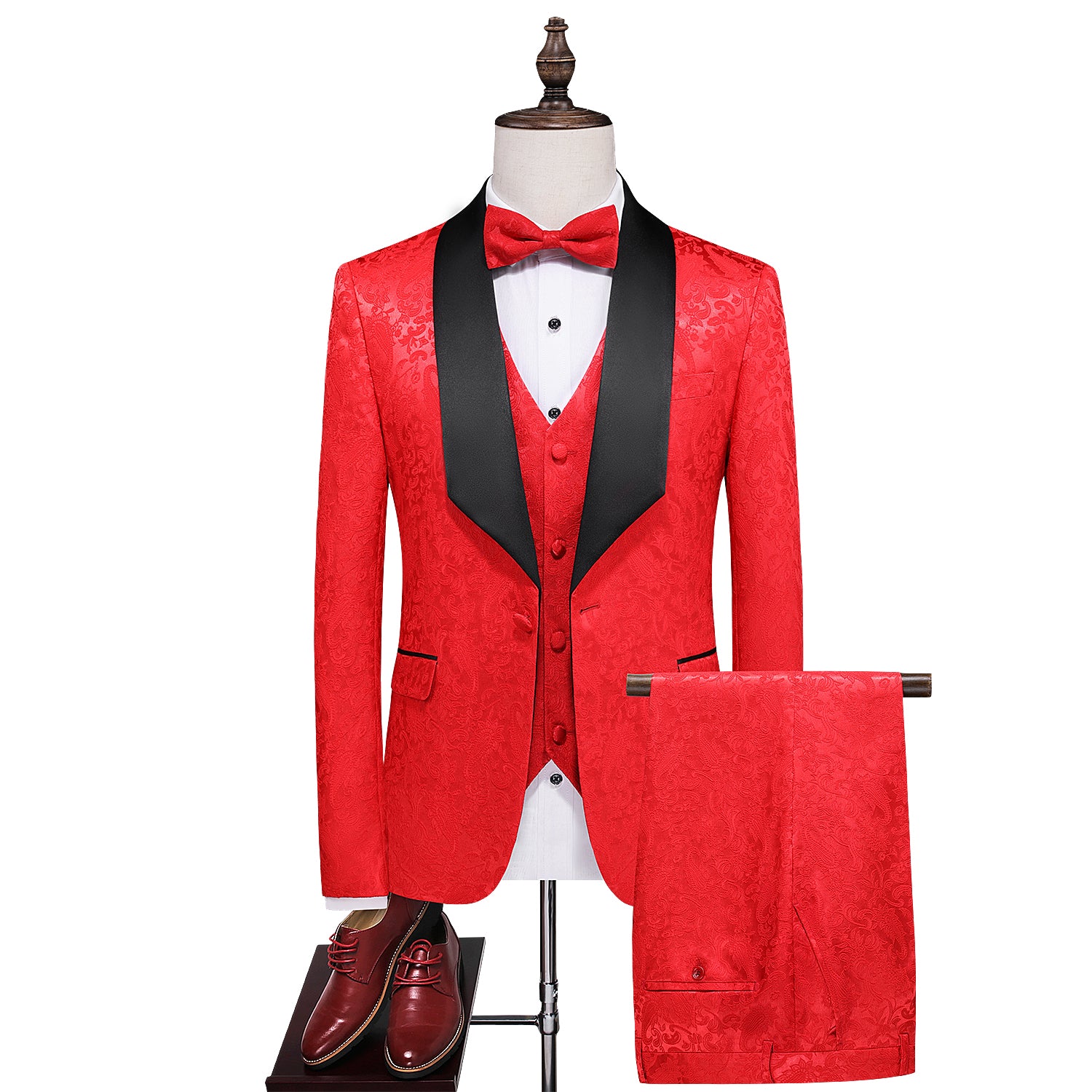 Men's 3 Piece Jacquard Tuxedo with Ties & Pocket Square