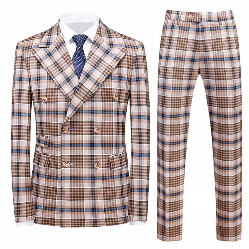 Mens 2 Piece Double Breasted Plaid Suit