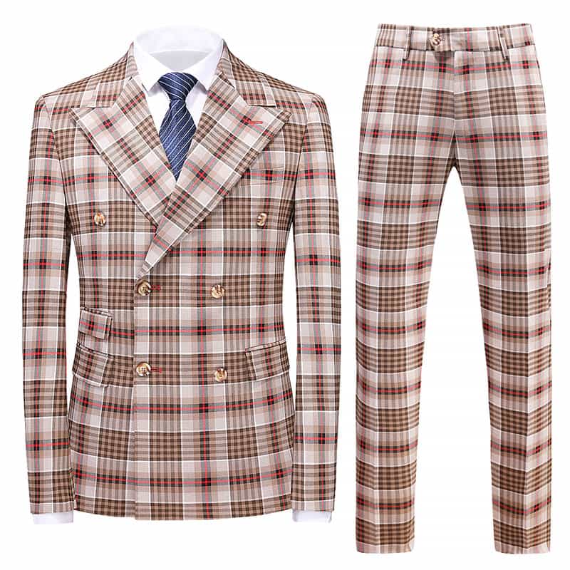 Double Breasted Plaid Suit - Men's Suits - Designers Slim Fit Wedding Suit (T1M)