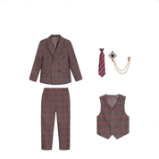5 Piece Suit British Style Plaid Suit For Boys