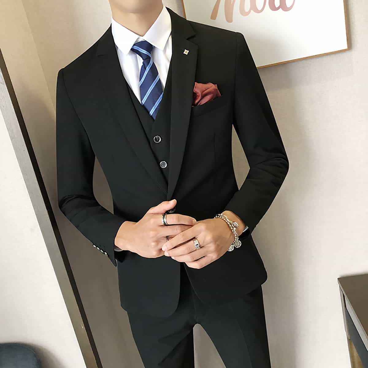 Men's 3 Piece Slim Fit Suit One Button With 4 Solid Colors