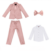 Boys 4 Piece Plaid Suit of Jacket, Pants, Shirt and Bow Tie