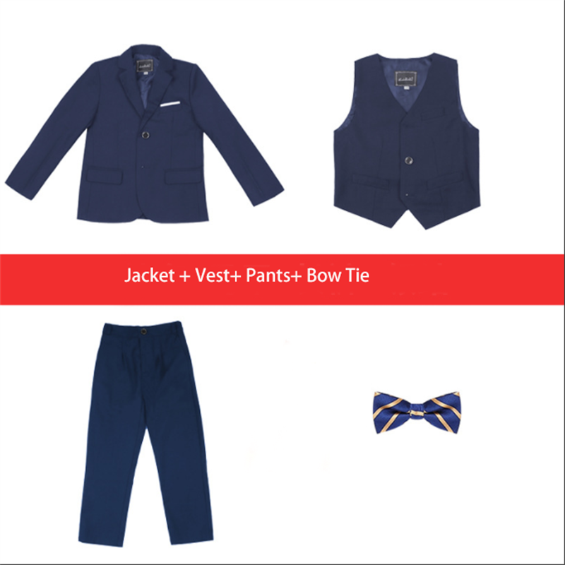 Boys 4 Piece Suit Solid Black Navy Boy Dress