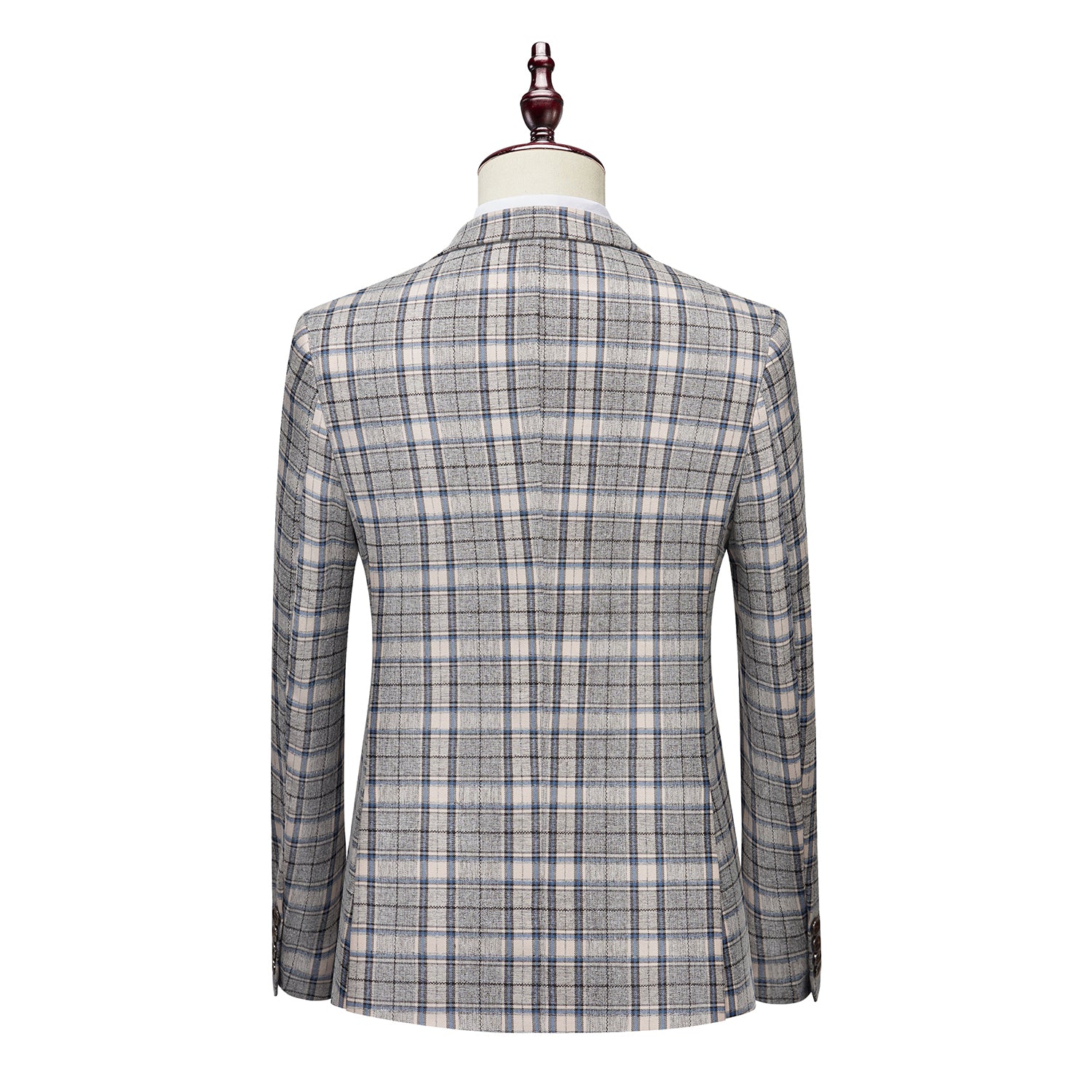 MOGU Men Plaid Suit 3 Piece Slim Fit Wedding Prom Tuxedos Casual Business Windowpane Pant Suits