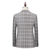 MOGU Men Plaid Suit 3 Piece Slim Fit Wedding Prom Tuxedos Casual Business Windowpane Pant Suits