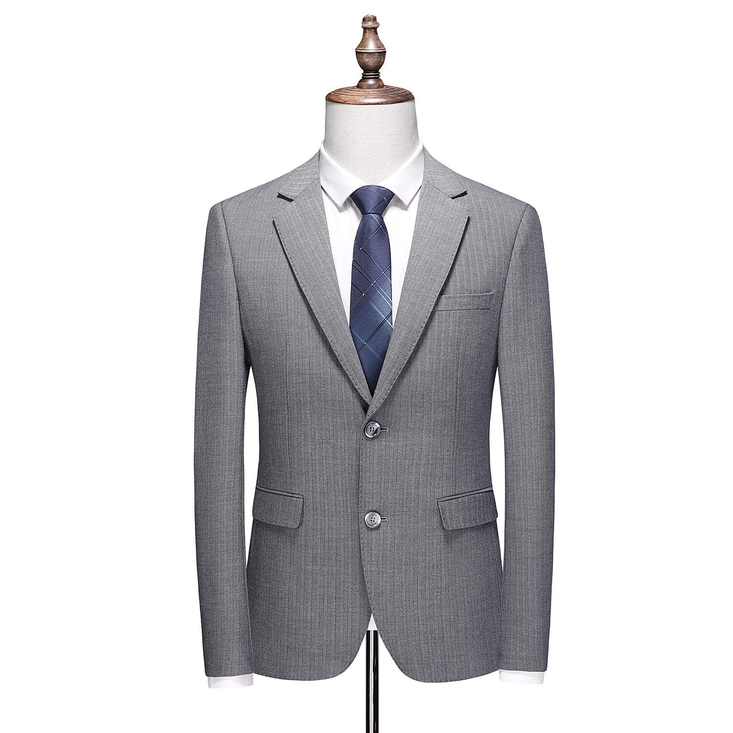 Men's Striped Blazer Coat in Solid Grey Two Buttons