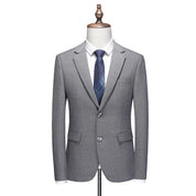 Men's Striped Blazer Coat in Solid Grey Two Buttons