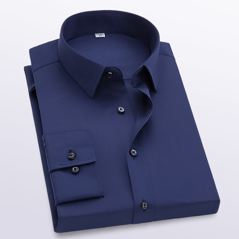 Men's Dress Shirt Wrinkle-Resistant Solid Slim Fit Long-Sleeve Formal For Prom Wedding Business