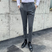 Solid Dress Pants Flat-Front Trousers in 3 Colors