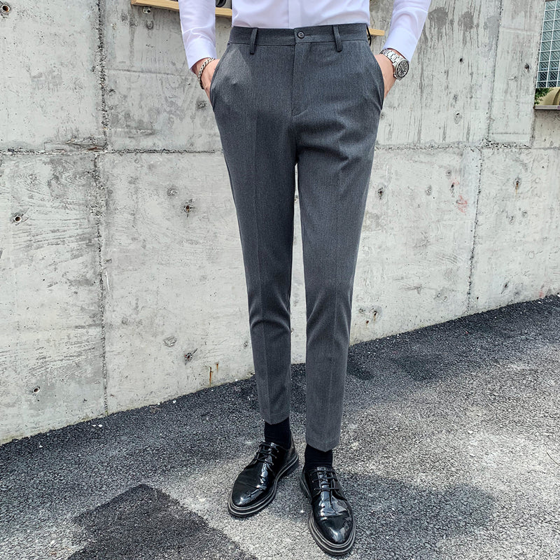 Solid Dress Pants Flat-Front Trousers in 3 Colors