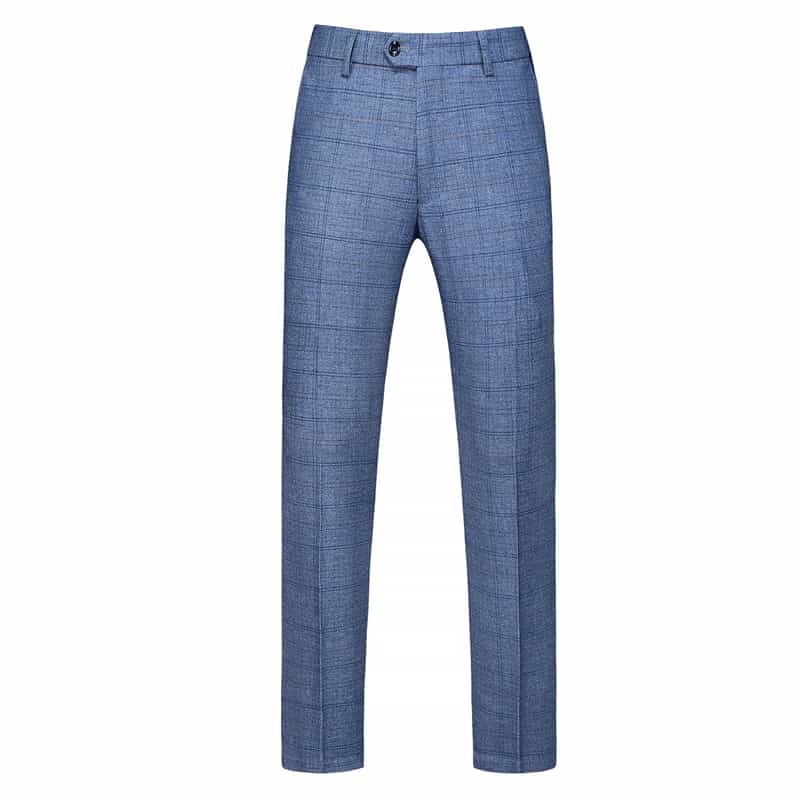 Mens 3 Piece Plaid Suit Red & Grey & light Blue & Dark Blue Windowpane Pattern