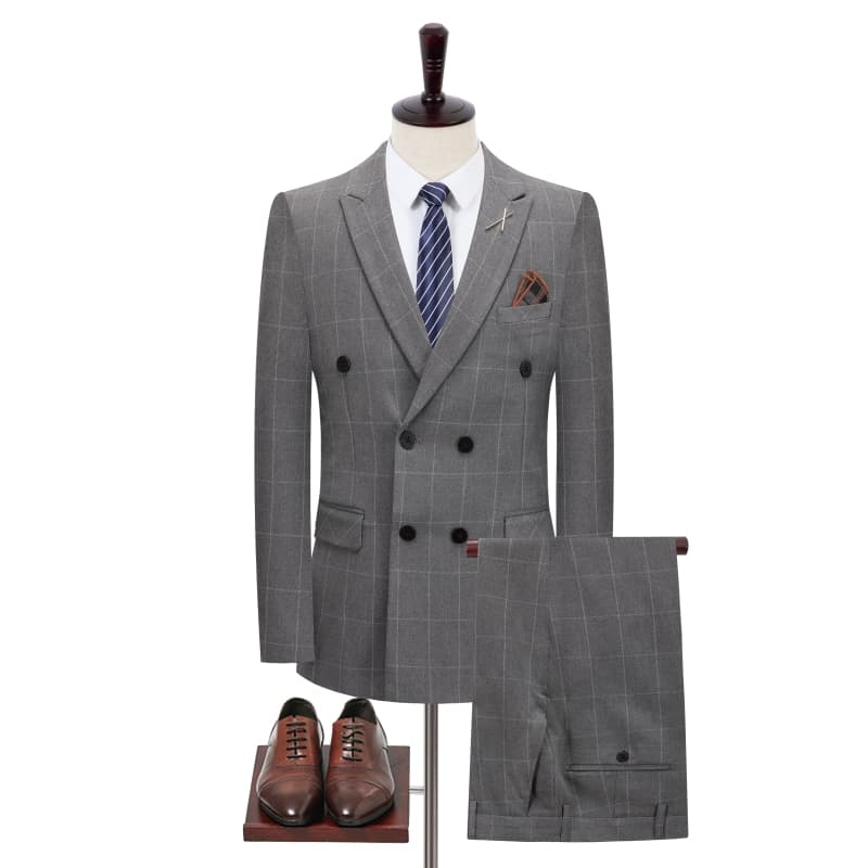 Men 3 Piece Plaid Suit Double Breast