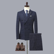 Men 3 Piece Plaid Suit Double Breast