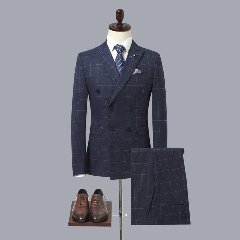 Men 3 Piece Plaid Suit Double Breast