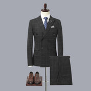 Men 3 Piece Plaid Suit Double Breast
