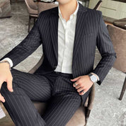 Men's 2 Piece Striped Suit in Navy Blue Black