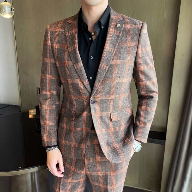 Men's 2 Piece Plaid Suit in 3 Colors