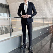 Men's 2 Piece Striped Suit in Navy Blue Black