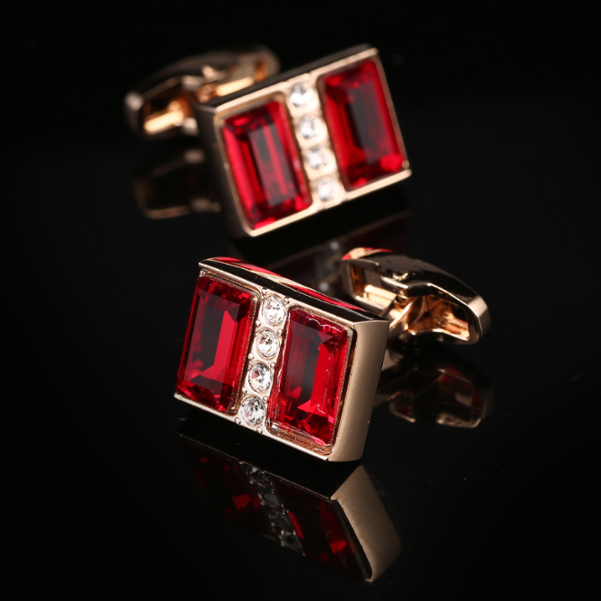 Red Crystal French Gold Cufflinks for Men