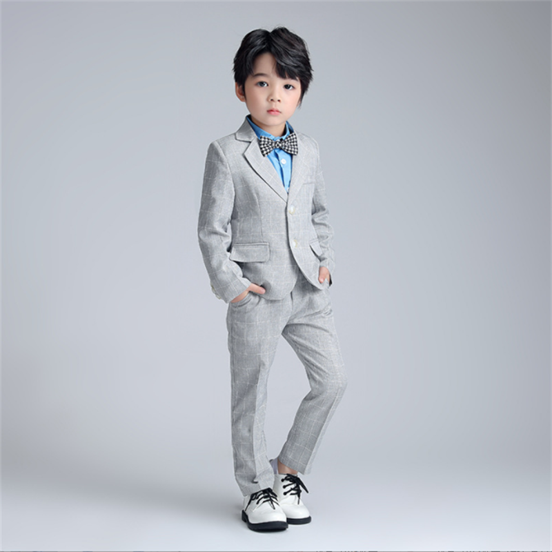 Boys 4 Piece Plaid Suit of Jacket, Pants, Shirt and Bow Tie