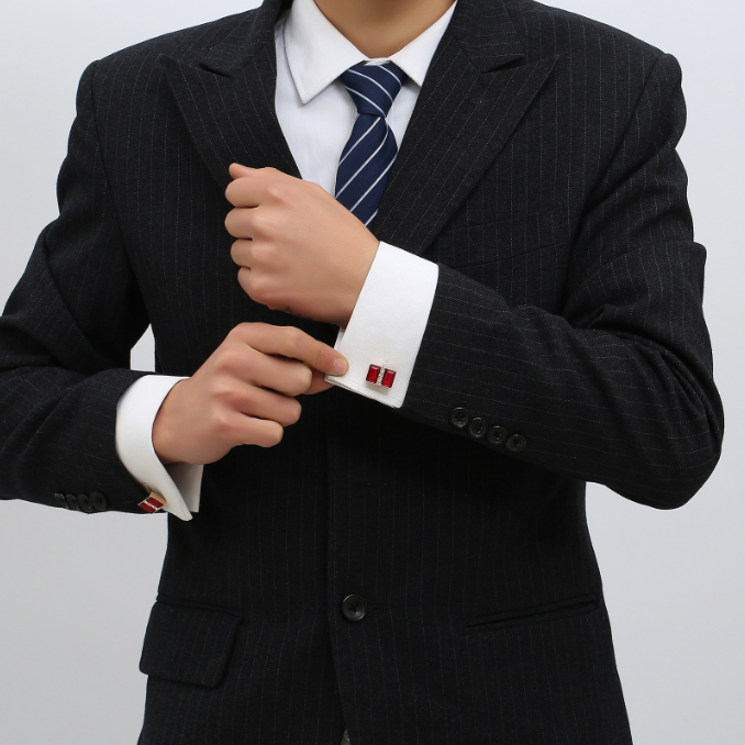 Red Crystal French Gold Cufflinks for Men