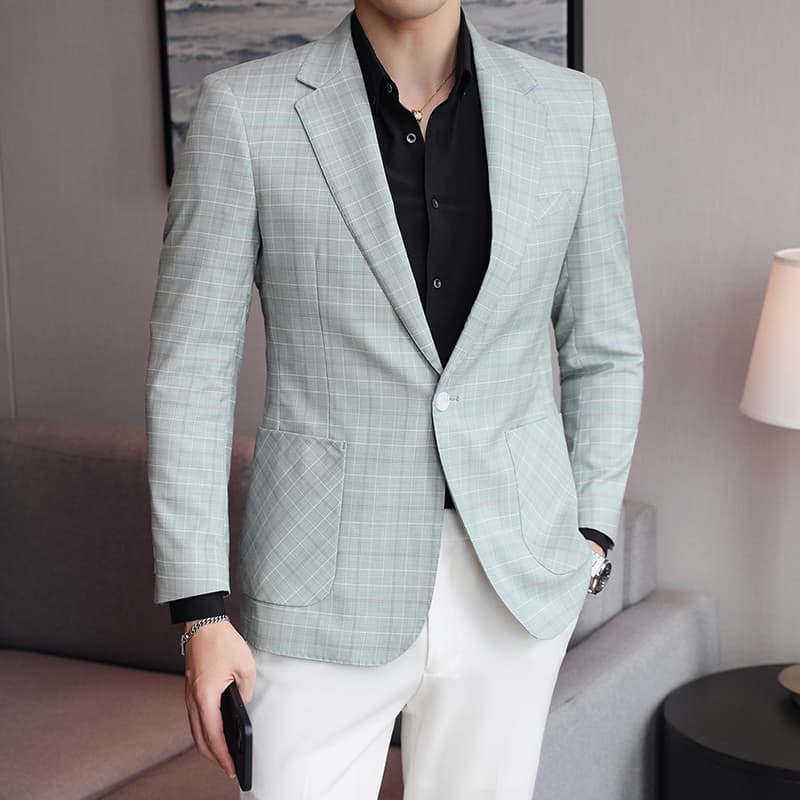 Mens Plaid Jacket One Button In Two Colors