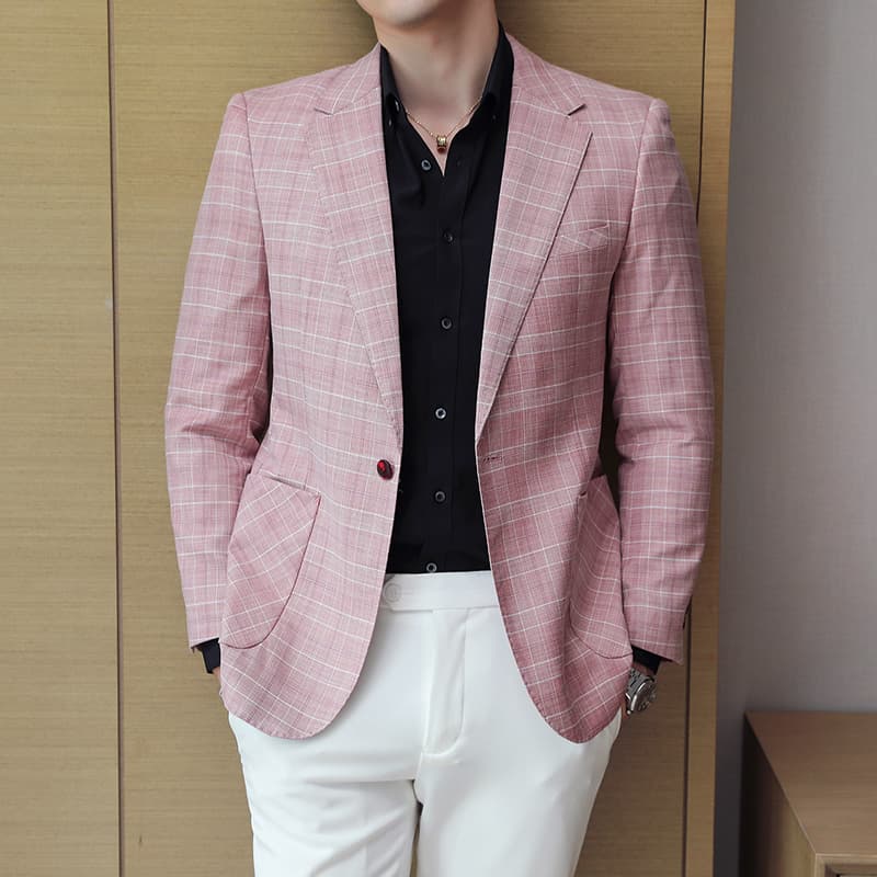 Mens Plaid Jacket One Button In Two Colors