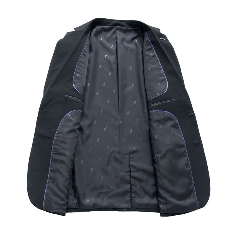 Men 3 Piece Solid Suit Two Buttons In Black