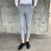 Slim Fit Cropped Trouses in Plain Grey Brown Black