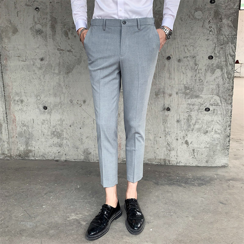 Slim Fit Cropped Trouses in Plain Grey Brown Black