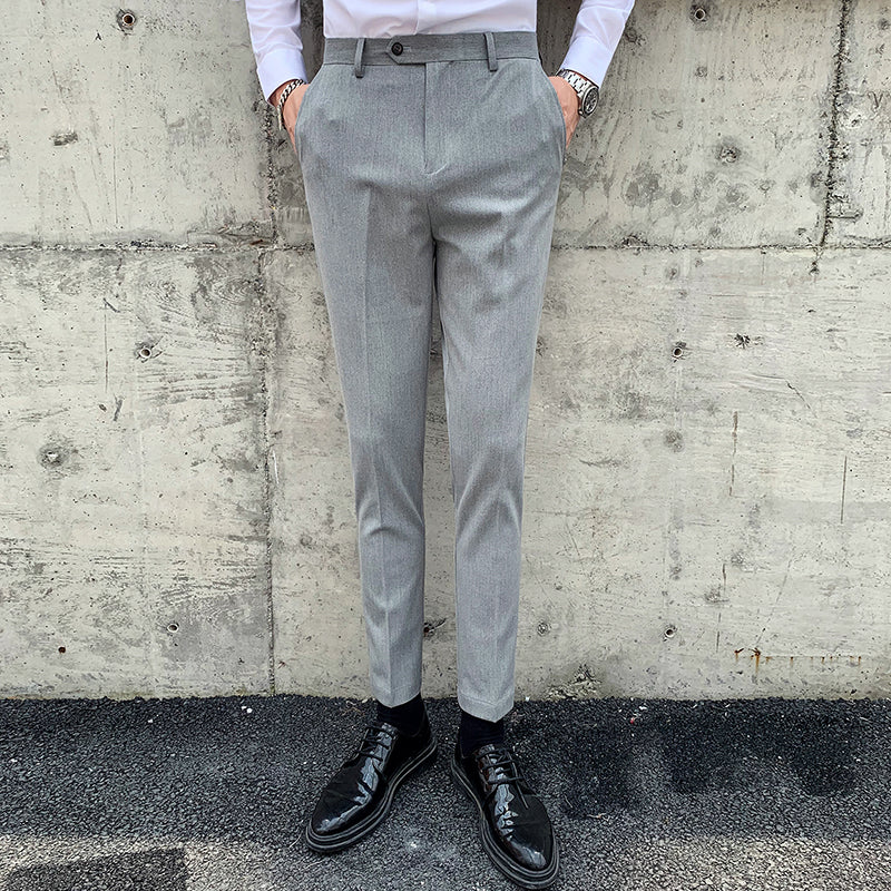 Solid Dress Pants Flat-Front Trousers in 3 Colors