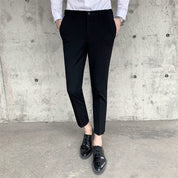 Slim Fit Cropped Trouses in Plain Grey Brown Black