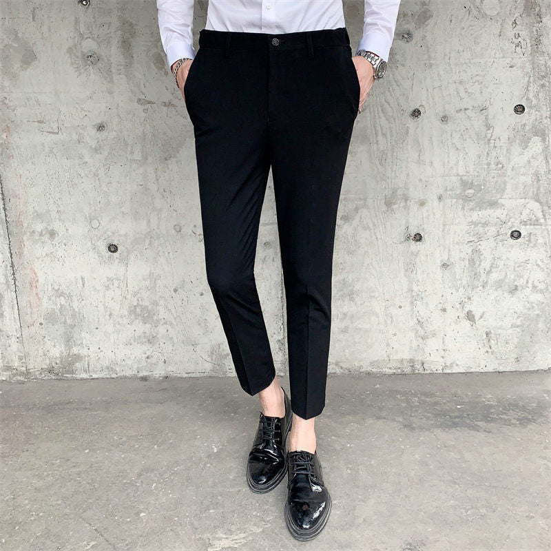 Slim Fit Cropped Trouses in Plain Grey Brown Black