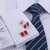 Red Crystal French Gold Cufflinks for Men