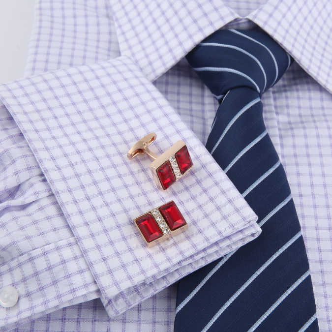 Red Crystal French Gold Cufflinks for Men