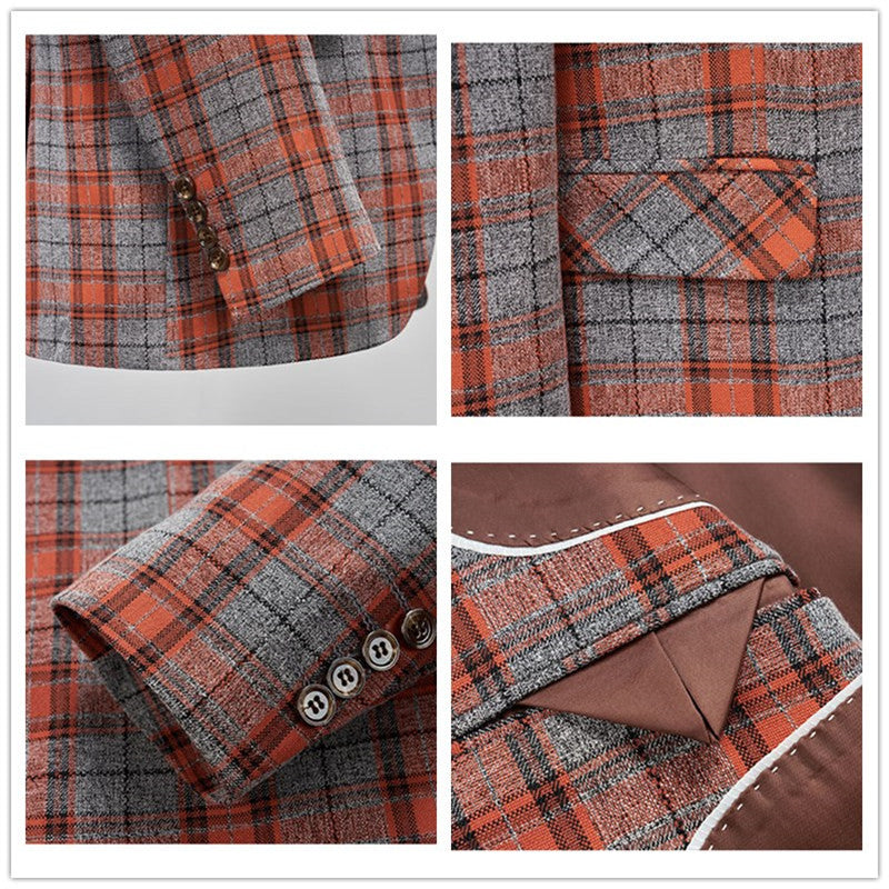 Men's Plaid Blazer Two Buttons in Yellow Red Green