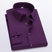 Men's Dress Shirt Wrinkle-Resistant Solid Slim Fit Long-Sleeve Formal For Prom Wedding Business