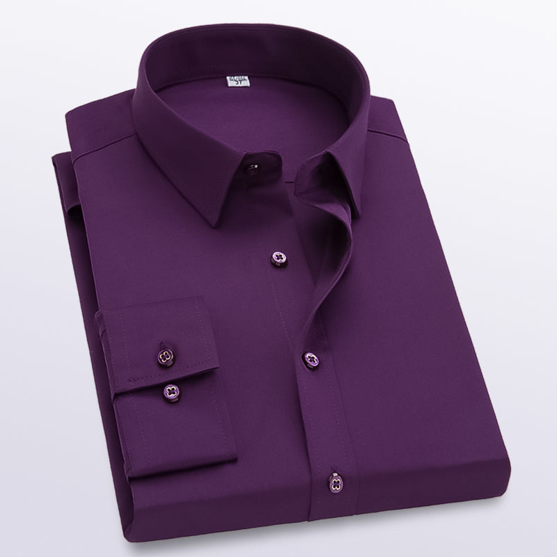 Men's Dress Shirt Wrinkle-Resistant Solid Slim Fit Long-Sleeve Formal For Prom Wedding Business