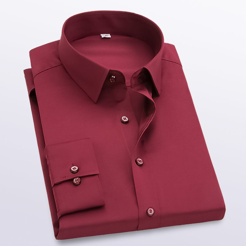 Men's Dress Shirt Wrinkle-Resistant Solid Slim Fit Long-Sleeve Formal For Prom Wedding Business
