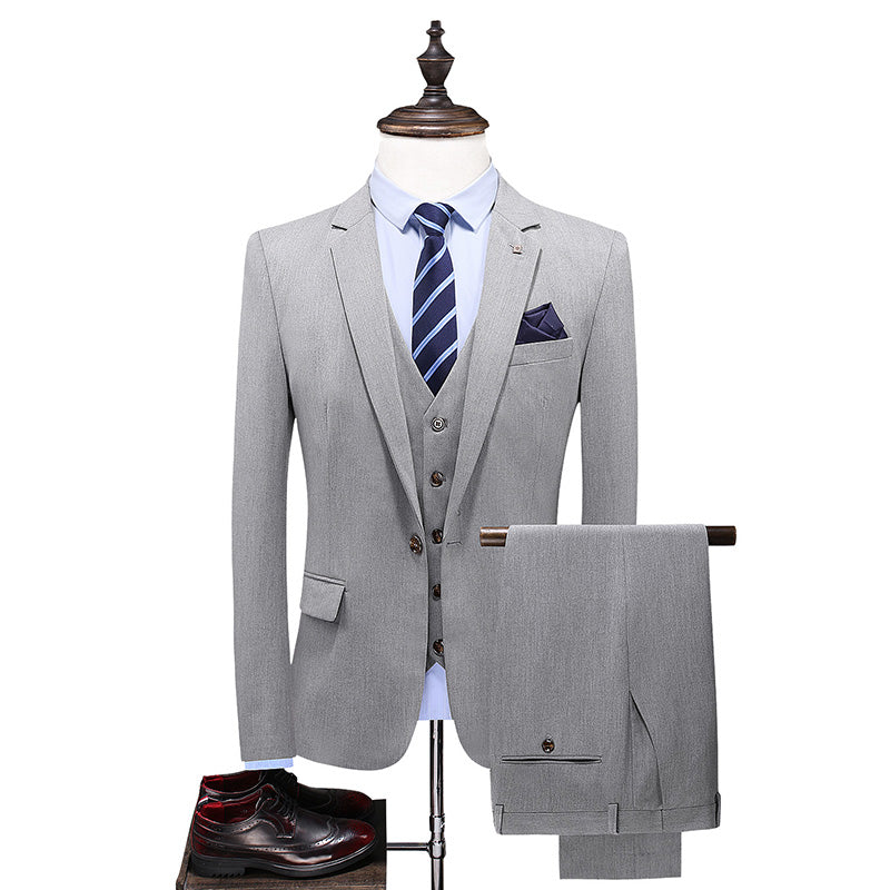 Mens 3 Piece Suit Slim Fit Business Tuxedos For Wedding Prom Groomsmen Black Blue Grey Blazer & Pants & Waistcoat