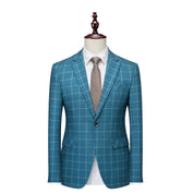 Men's Slim Fit Blazer One Button Blue Plaid Sports Coat