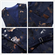 Mens Single Breasted Floral Vest in Black Blue