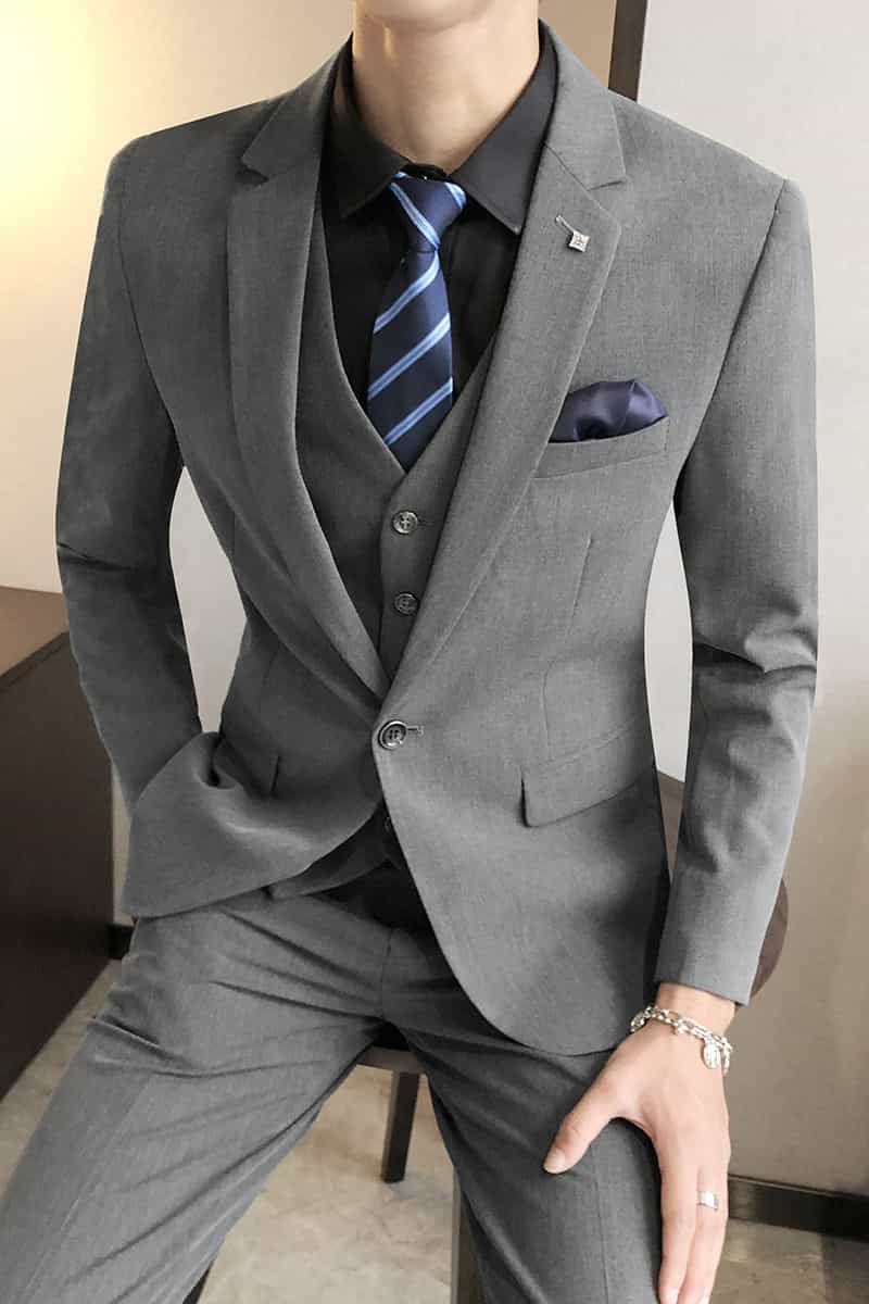 Men's 3 Piece Slim Fit Suit One Button With 4 Solid Colors