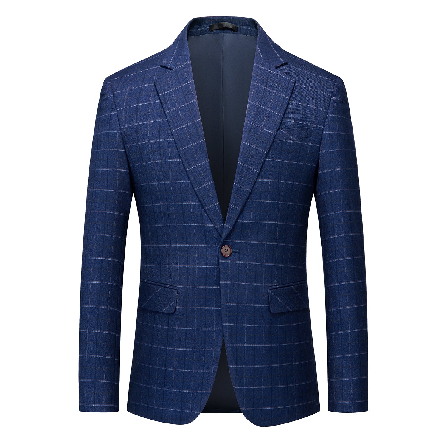 Men's Plaid Blazer Casual Dark Blue Checkered Suit jacket
