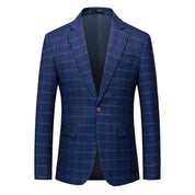 Men's Plaid Blazer Casual Dark Blue Checkered Suit jacket