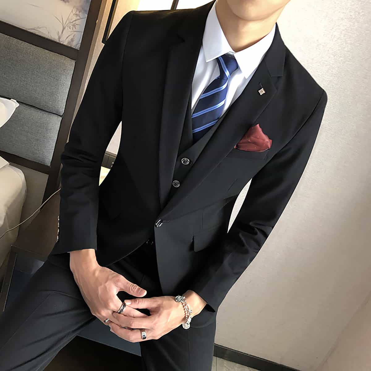 Men's 3 Piece Slim Fit Suit One Button With 4 Solid Colors