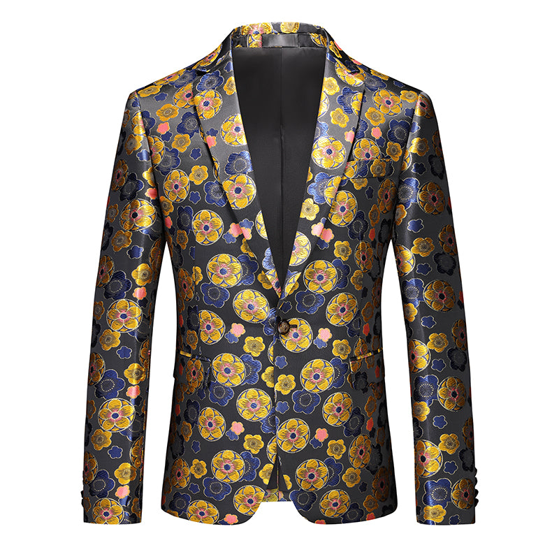 Men's Blazer One Button Floral Printed Sport Coat