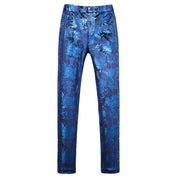Mens Slim Fit Gold Printed Flat Front Pants Stylish Casual Floral Patten Trousers