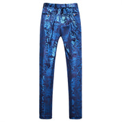 Mens Slim Fit Gold Printed Flat Front Pants Stylish Casual Floral Patten Trousers